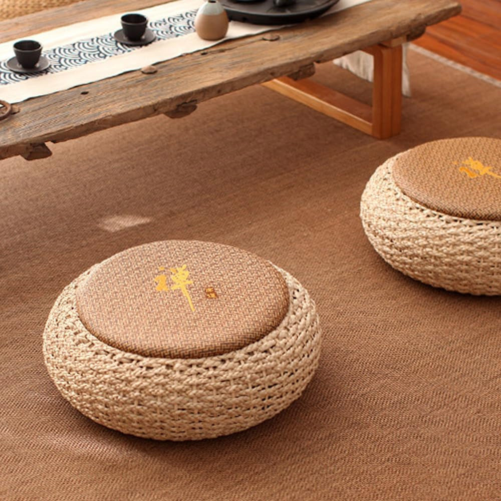 Straw Flat Seat Cushion, Tatami Floor Straw Mat Natural Cushion