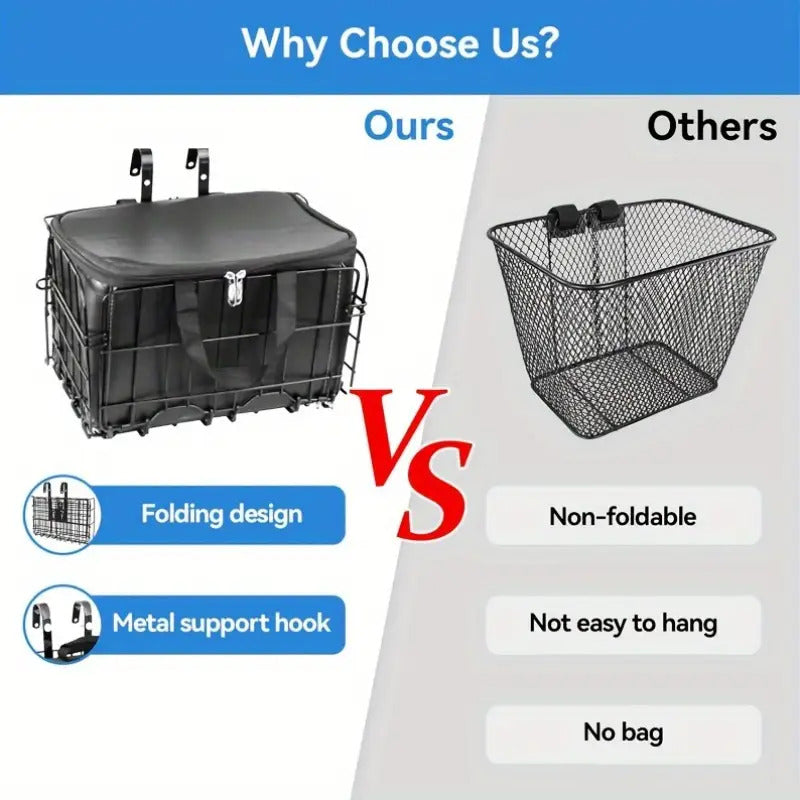 Foldable Bicycle Front Basket with Black Padded Liner
