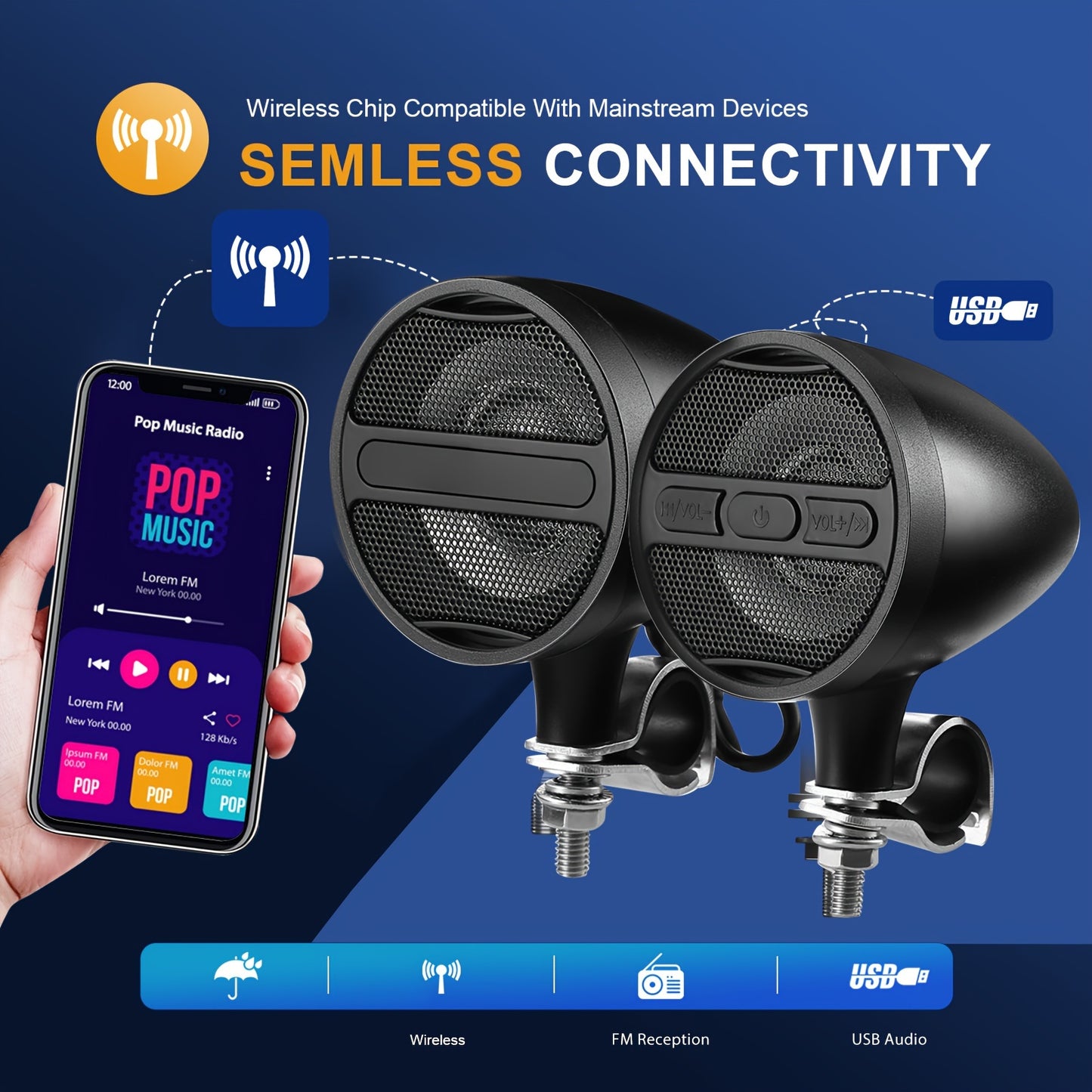 Wireless Motorcycle Audio Stereo Speaker