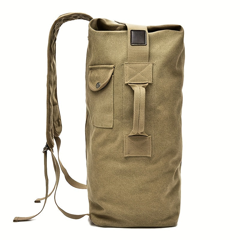 Large Capacity Adjustable Khaki Canvas Backpack for Men