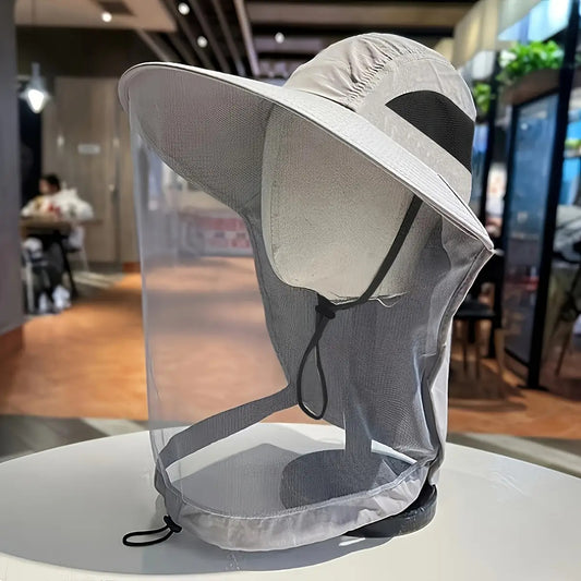 Breathable Mesh Sun Hat with Integrated Face Mask and Shawl