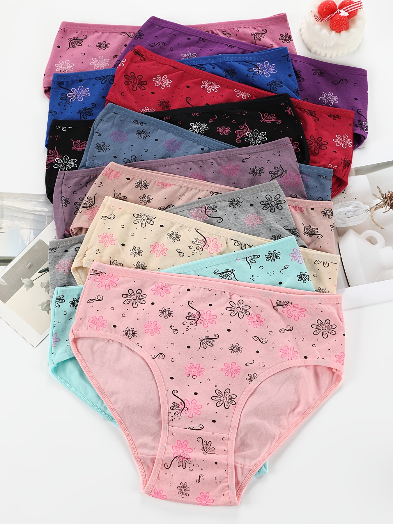 12pcs Plus Size Women's Mid-Rise Panties