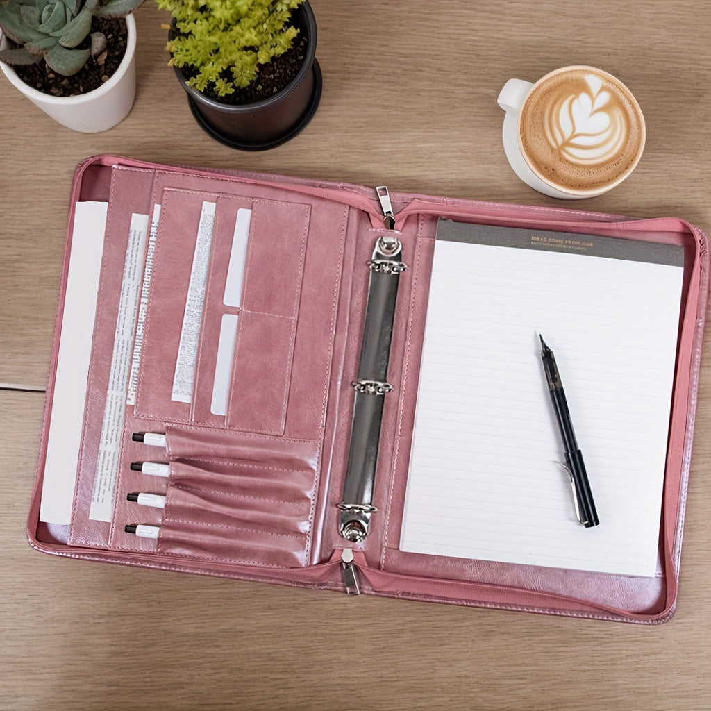 Rose Golden PU Leather Portfolio for Women