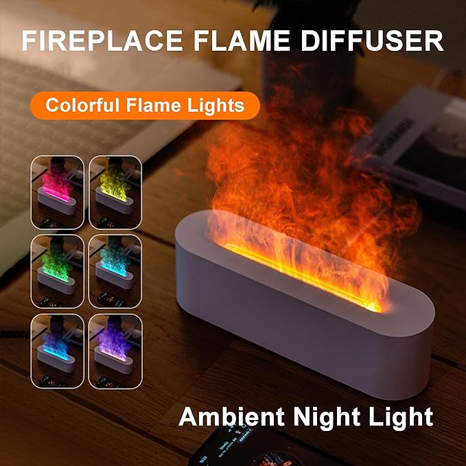 Fireplace Flame Diffuser, Aromatherapy Essential Oil Diffuser, 150ml Cool Mist Ultrasonic Humidifier for Bedroom,Office,Home,Yoga, Timer & Auto Shut-Off, Colorful Night Light