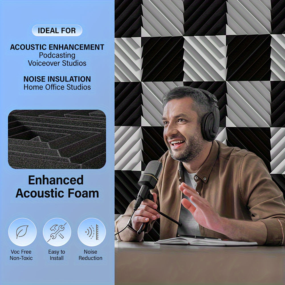 12pcs Diamond Groove Sound Proof Foam Panels