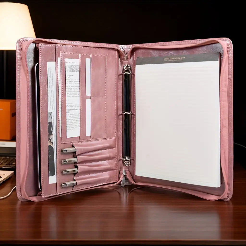 Rose Golden PU Leather Portfolio for Women