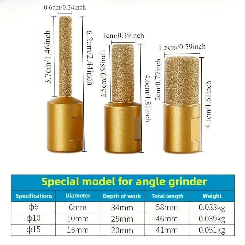 3pcs High-Strength Precision Brazed Grinding Heads