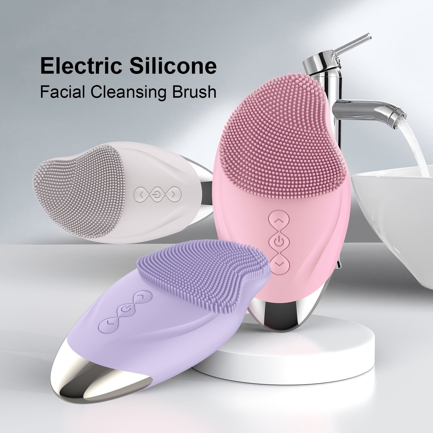 Rechargeable Silicone Facial Cleansing Brush with Heating Massage