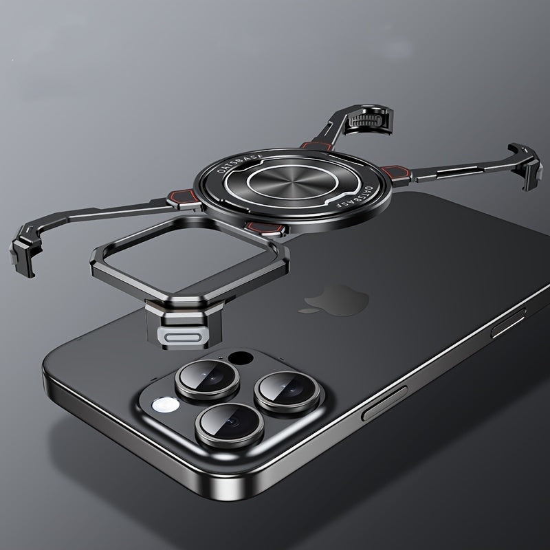 360 ° Rotating Aluminum Alloy Frameless Natural Titanium Steel Phone Case