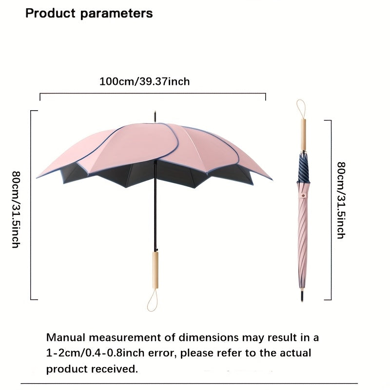 1-Pack Flower Petal Design Automatic Open Umbrella with Wood Handle