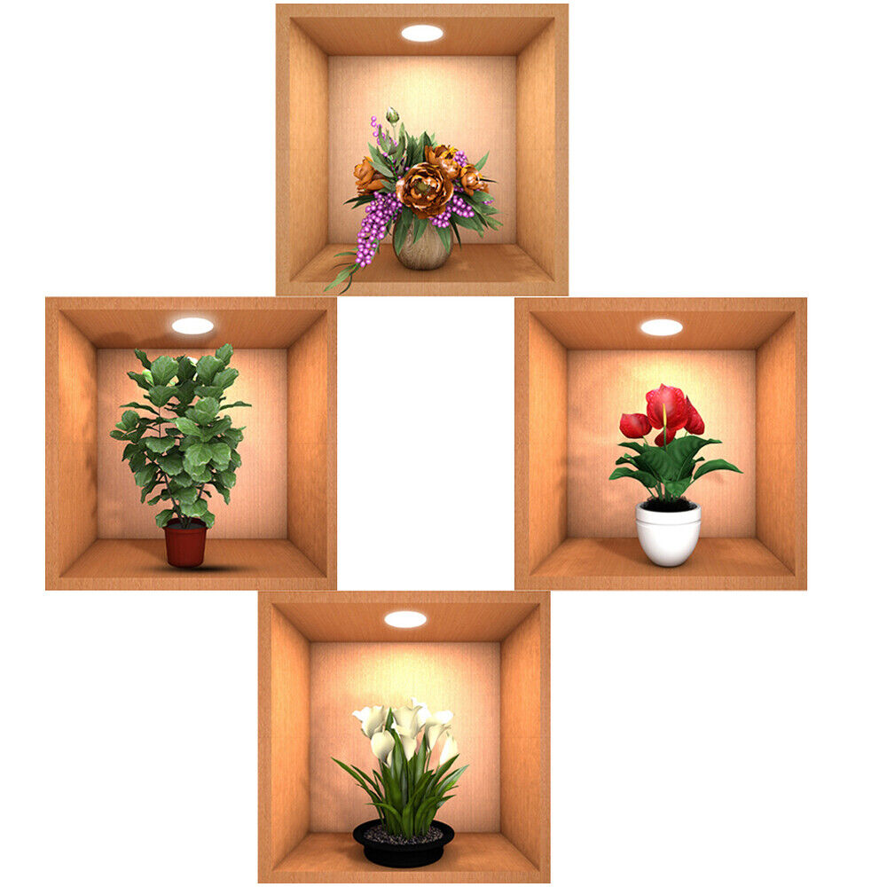 4 Piece Wall Decal Planter Decorative Painting Planter