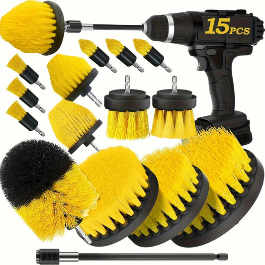 15pcs Electric Drill Brush Set with Extension Rod