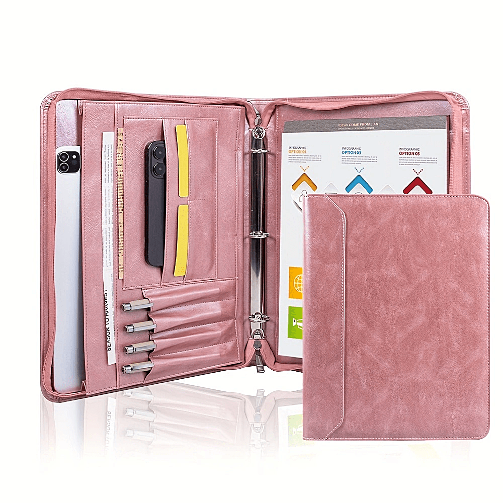 Rose Golden PU Leather Portfolio for Women