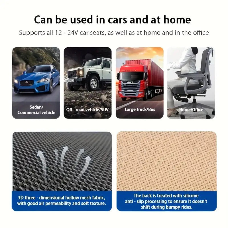 1pc Car Ventilated Seat Cushion with USB Fan