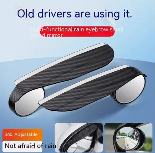 Automotive rearview mirror carbon fiber rain eyebrow with small circular mirror integrated blind spot rearview mirror