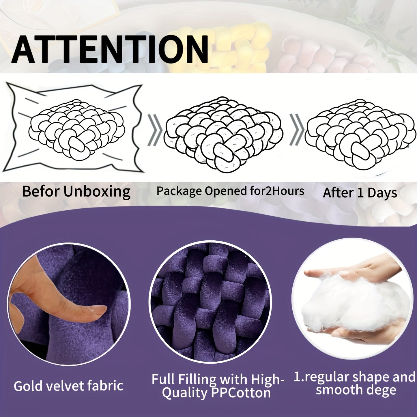 Set of 2 Gold Velvet Hand-woven Square Decorative Pillows