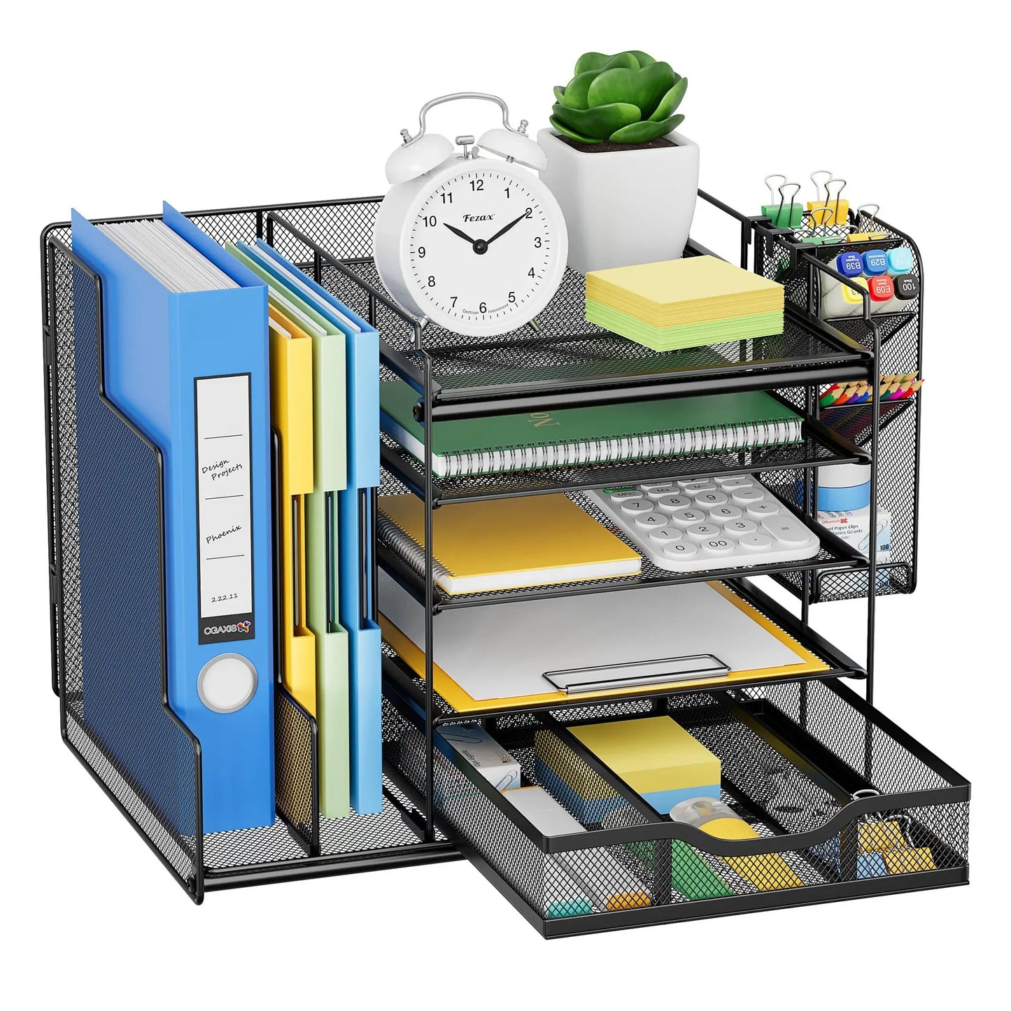 5-Tier Metal Mesh Desk Organizer with Large Vertical File Holder