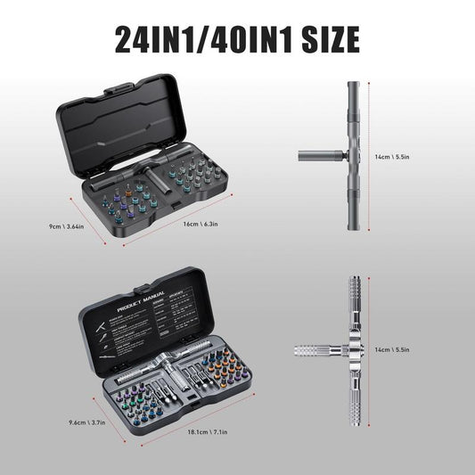 Multifunctional Screwdriver Set with Detachable T-shaped Ratchet Handle