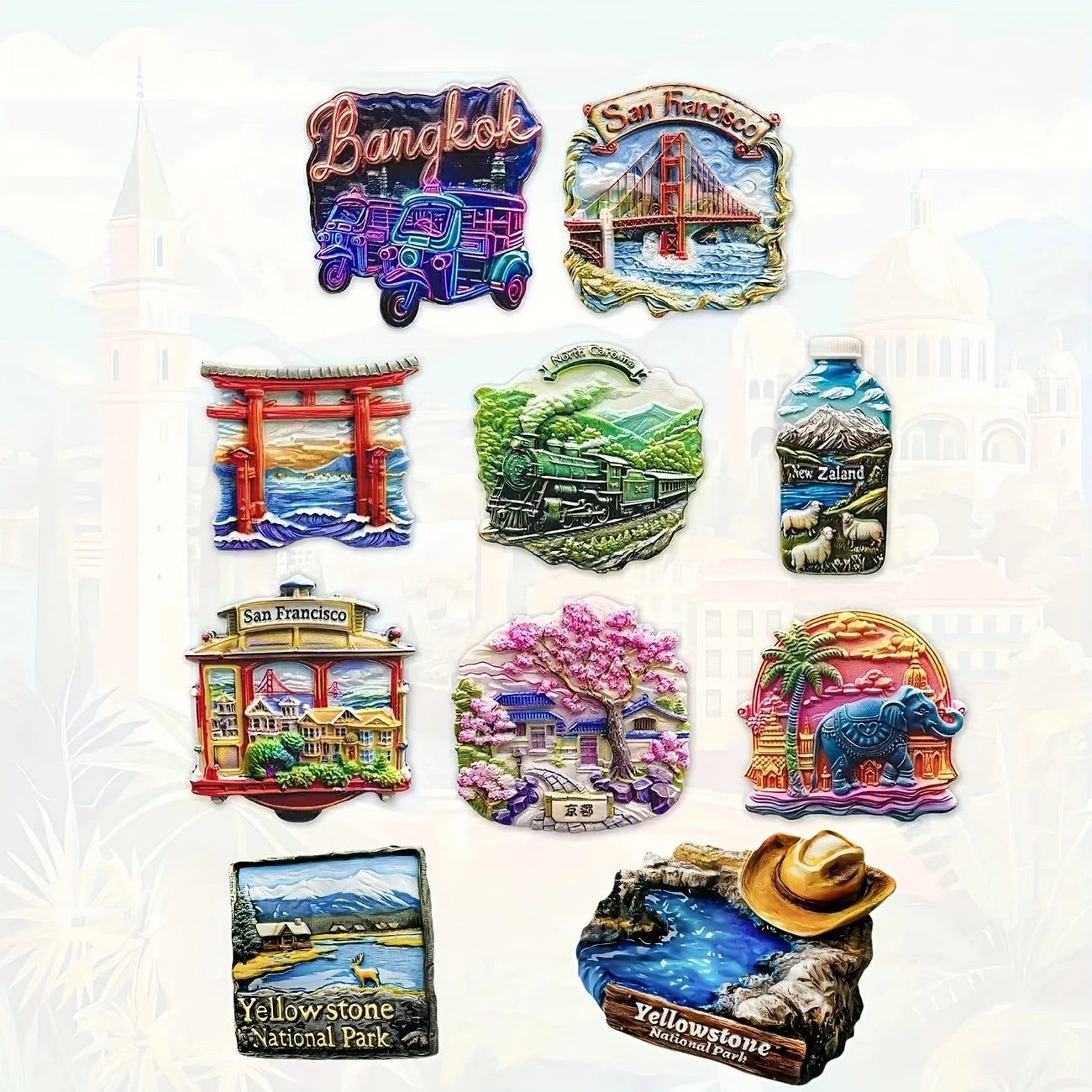 World scenery refrigerator magnets, themed creative refrigerator magnets, kitchen iron decoration
