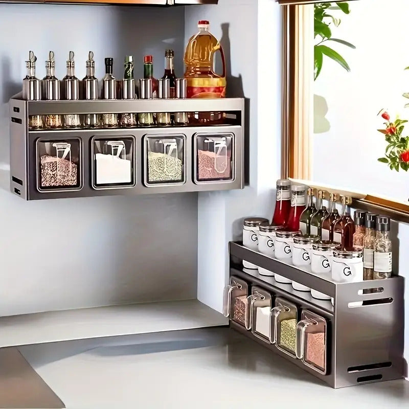 1pc No-Drill Wall-Mounted Spice Organizer Rack