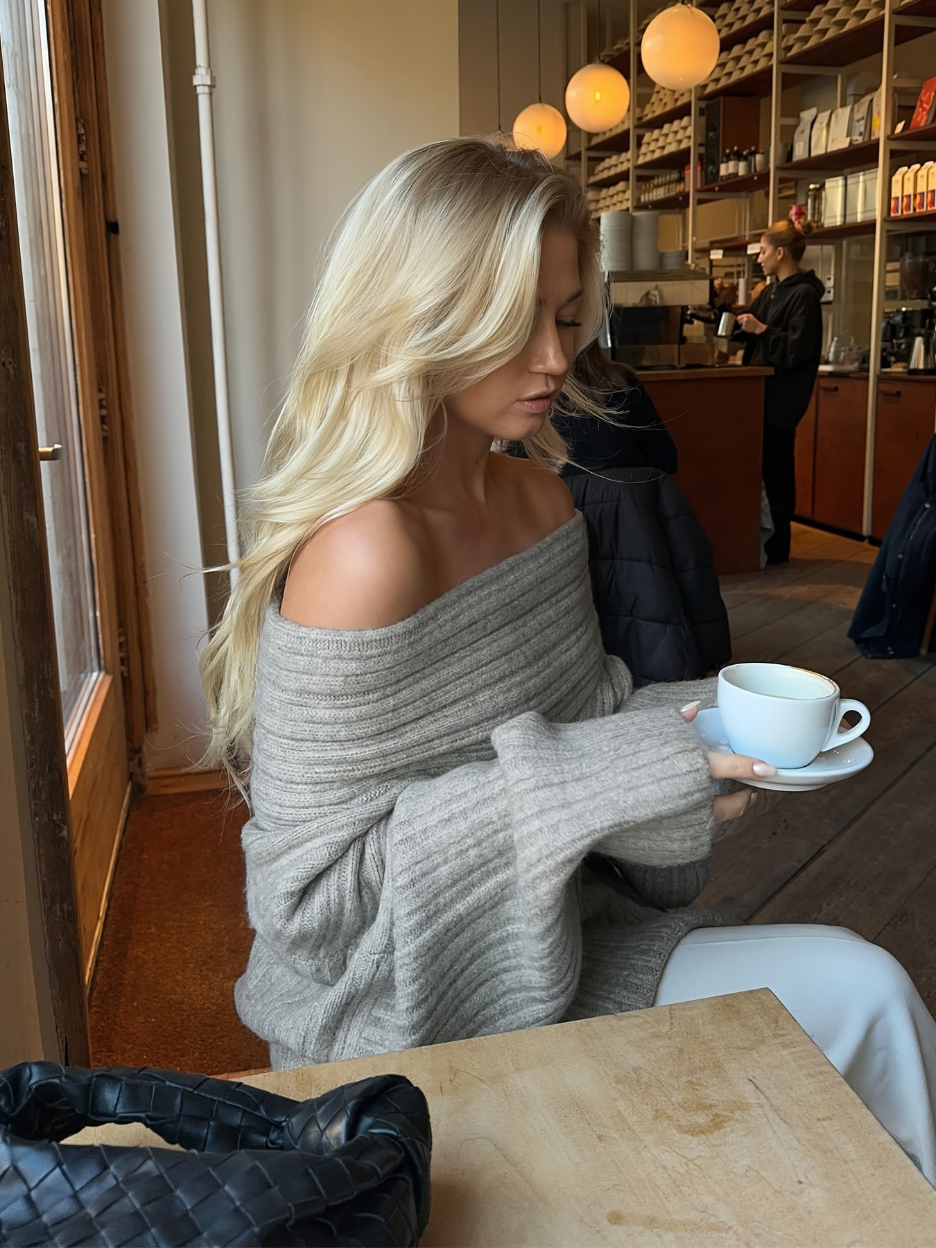 Women's Elegant Off-Shoulder Boat Neck Sweater