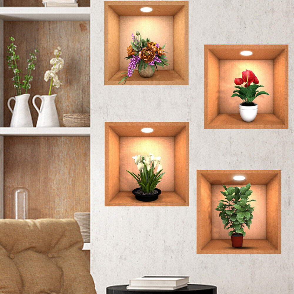 4 Piece Wall Decal Planter Decorative Painting Planter