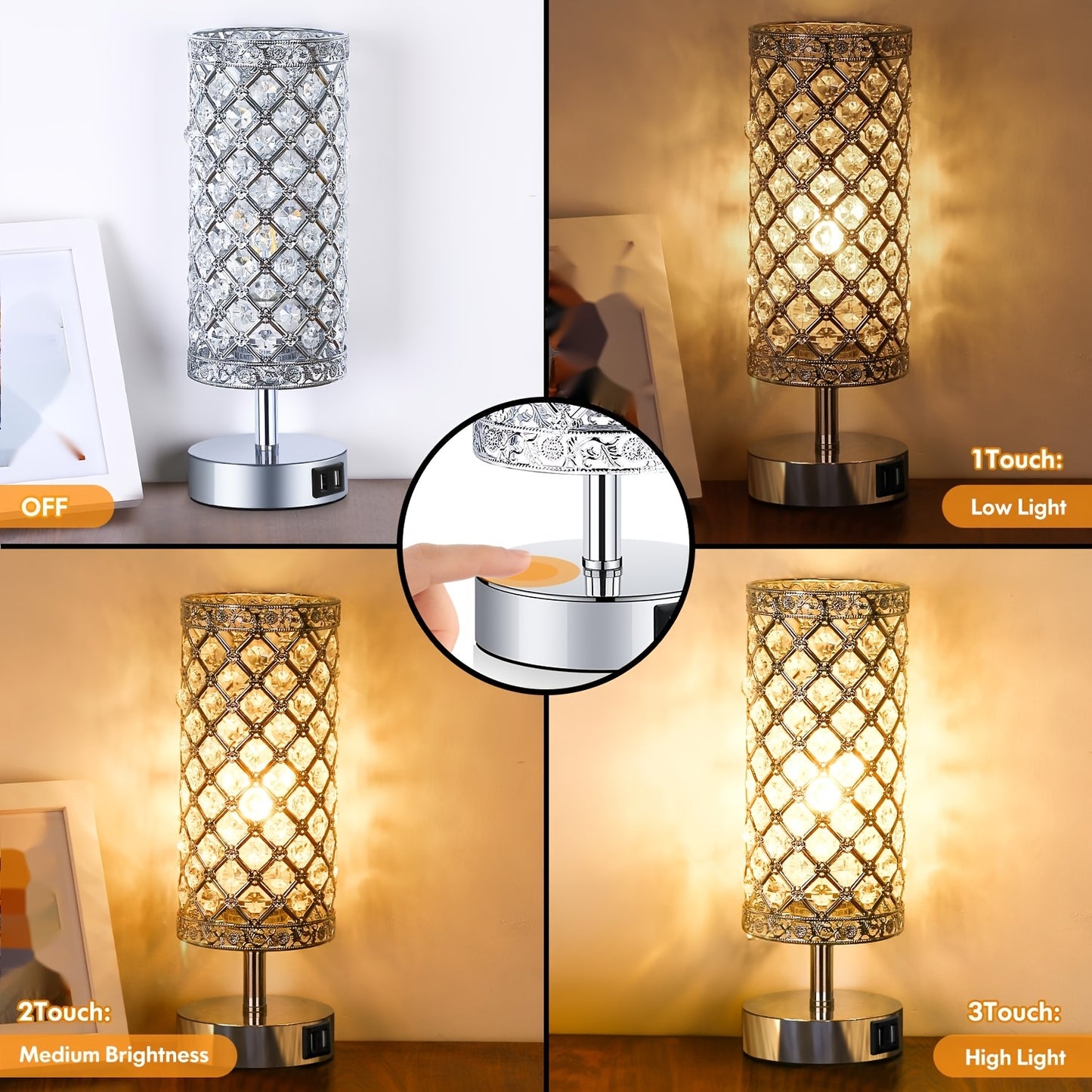 1 Pack Touch Control Crystal Table Lamp