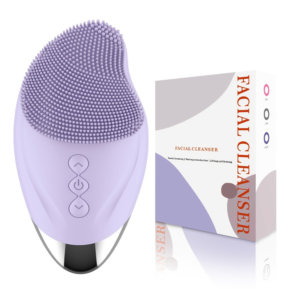 Rechargeable Silicone Facial Cleansing Brush with Heating Massage