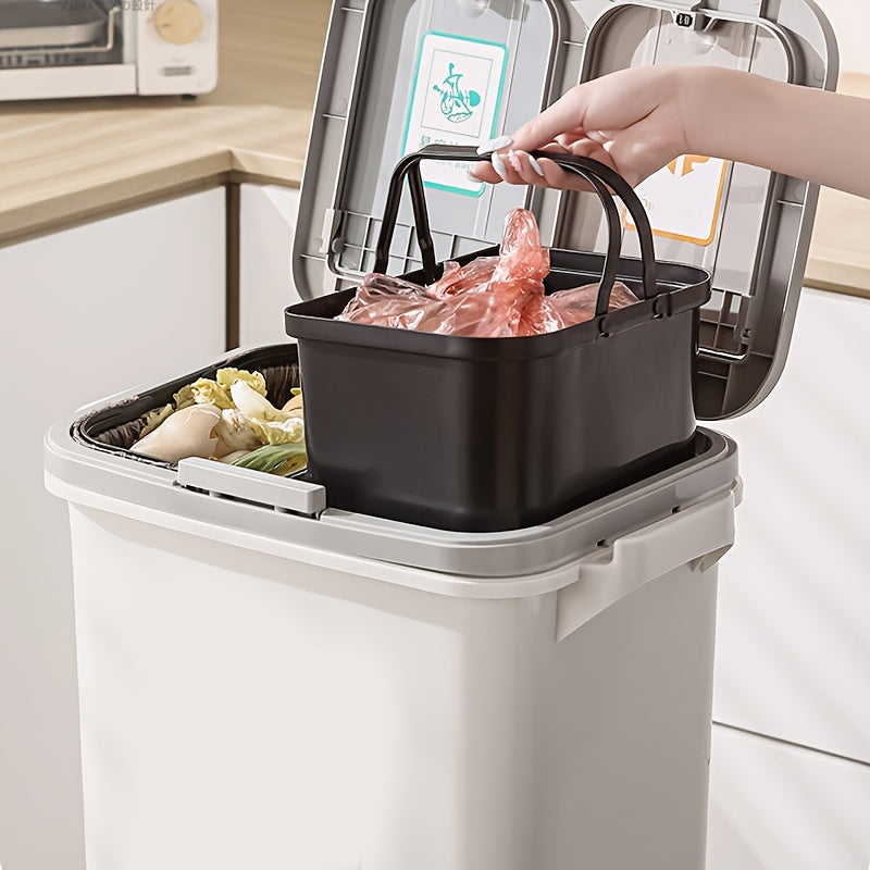 1pc Large Dual-Compartment Kitchen Trash Can with Wheels