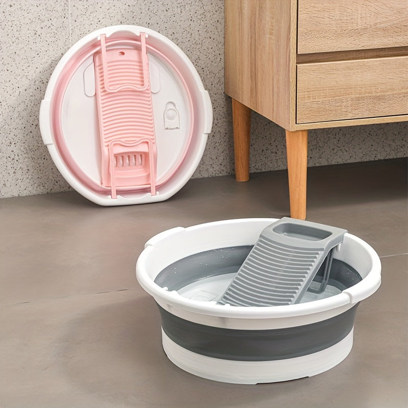 Set of 1 Classic Round Plastic Laundry Tub with Washboard