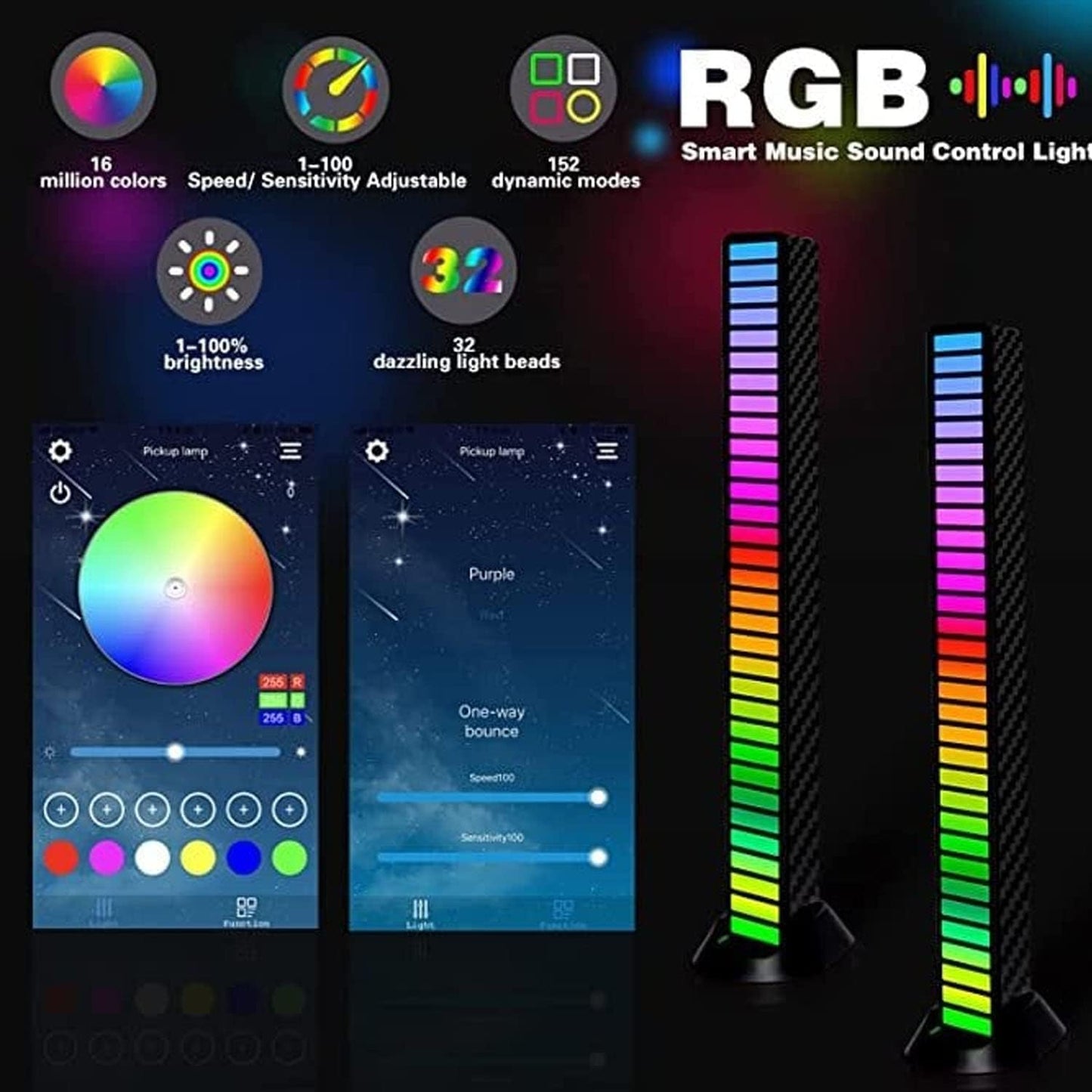 Wireless Sound Activated RGB Light Bar