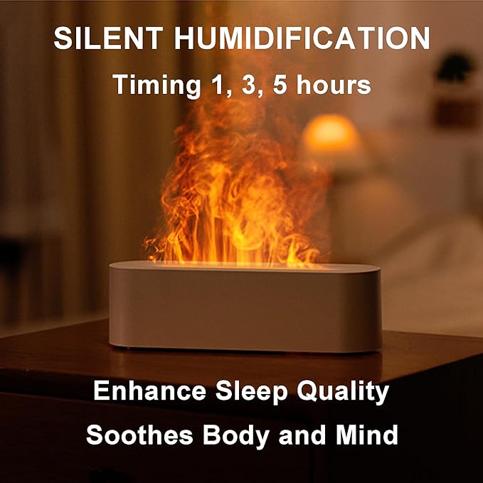 Fireplace Flame Diffuser, Aromatherapy Essential Oil Diffuser, 150ml Cool Mist Ultrasonic Humidifier for Bedroom,Office,Home,Yoga, Timer & Auto Shut-Off, Colorful Night Light