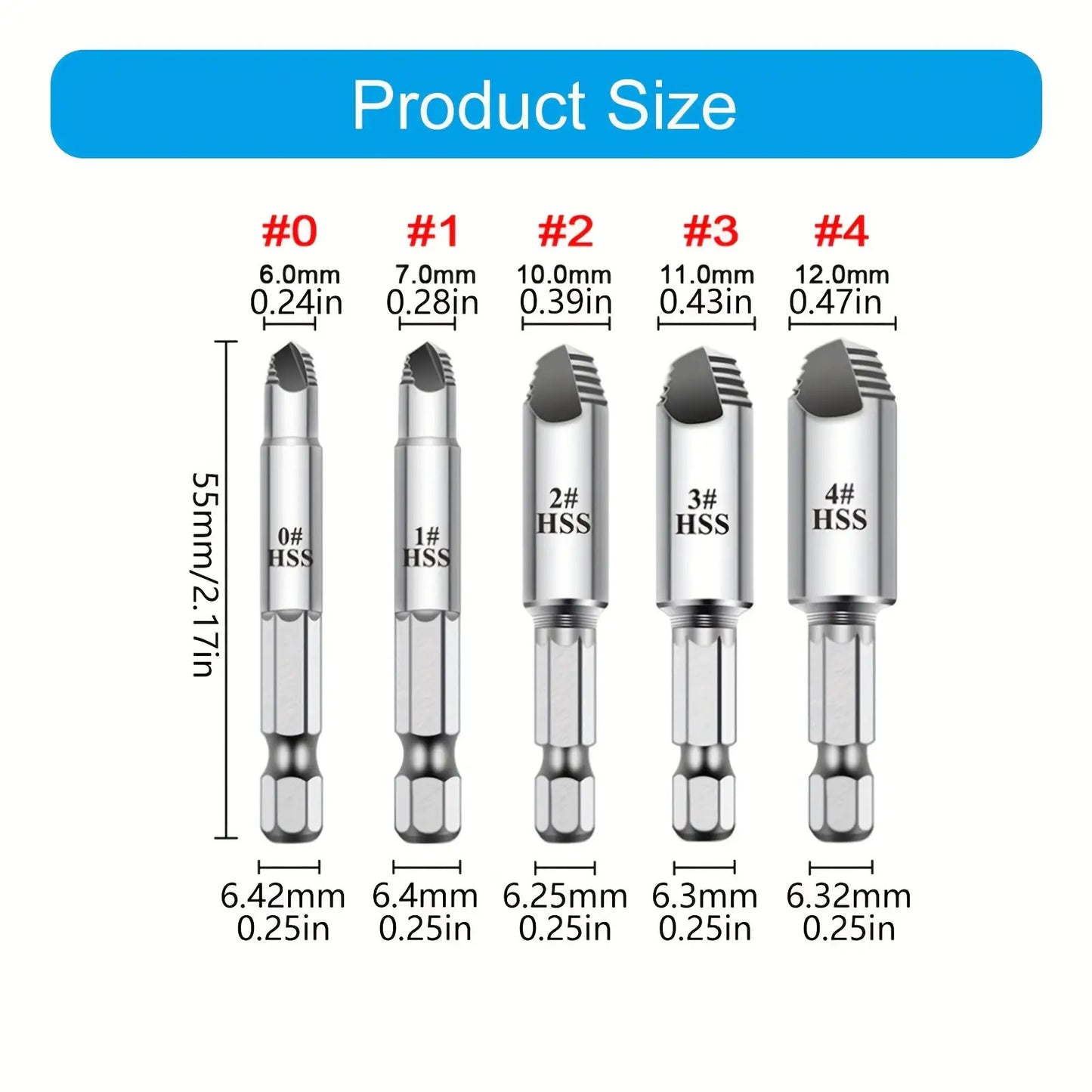 A set of 5 Damaged Screw Extractor Drill Bit