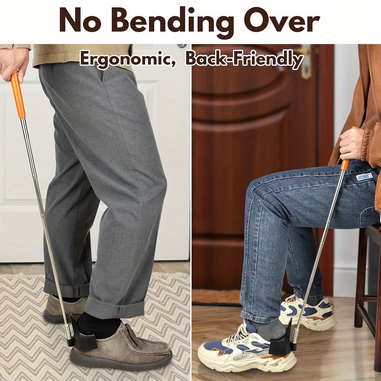 Bending free stainless steel extendable shoe extractor and shoe wearing aid