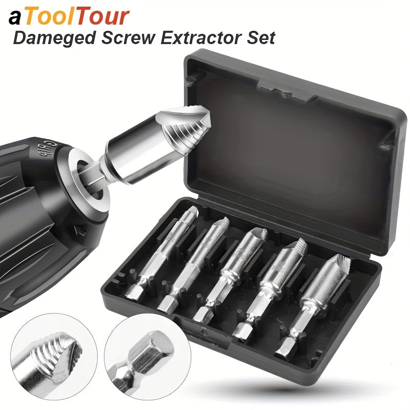 A set of 5 Damaged Screw Extractor Drill Bit