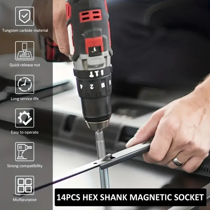 15pcs Magnetic Drill Sockets