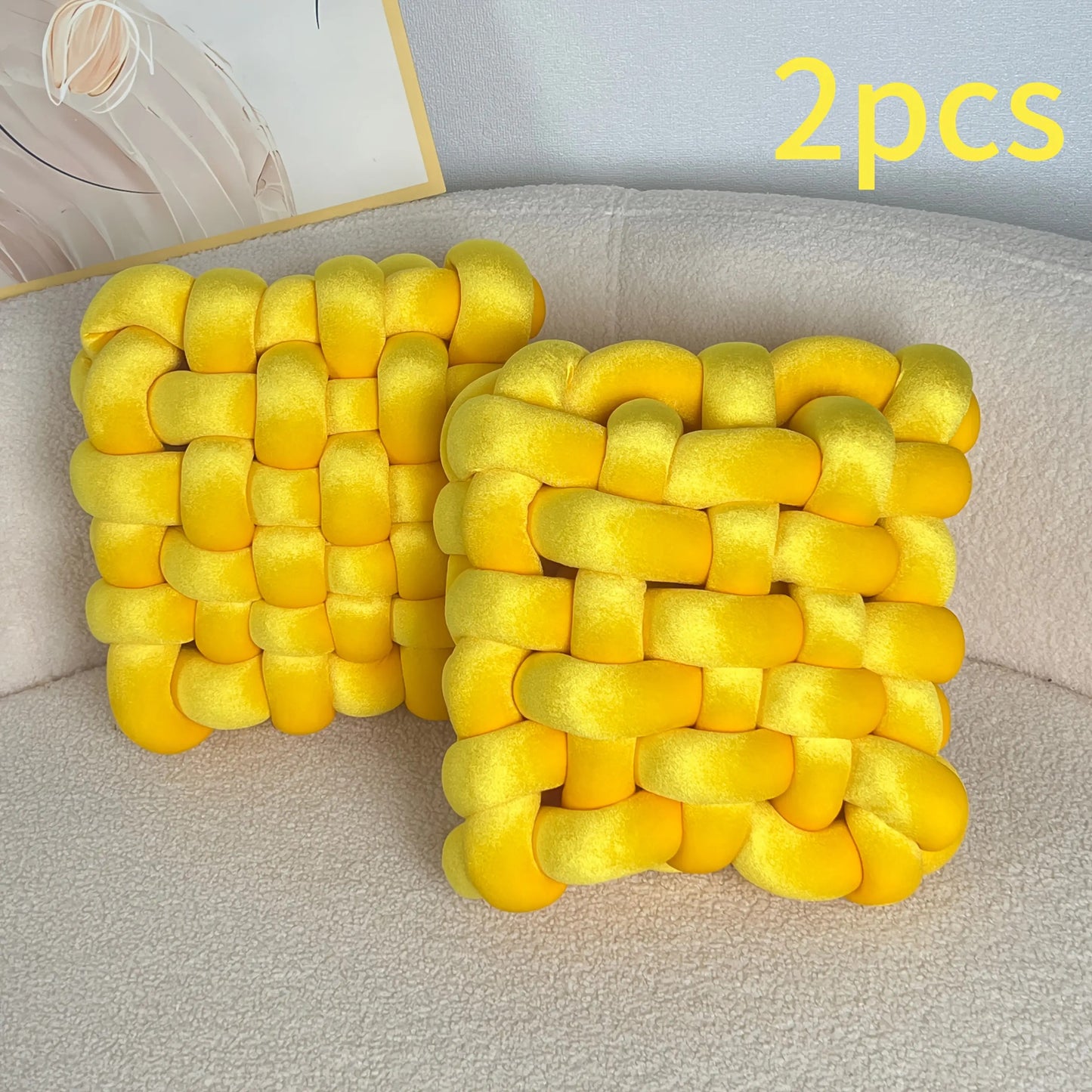 Set of 2 Gold Velvet Hand-woven Square Decorative Pillows