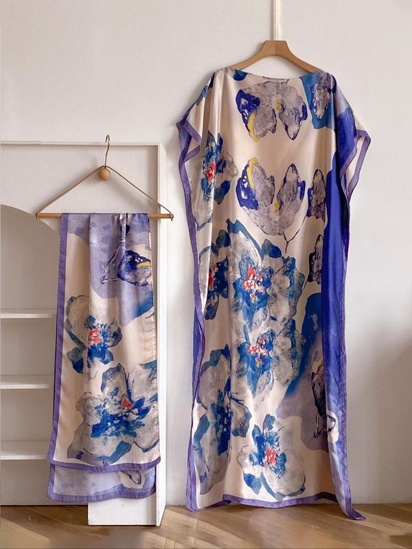 Women's Floral & Butterfly & Peacock Print Cape Shawl & Scarf Set