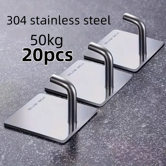20pcs-Heavy-Duty Stainless Steel Adhesive Hooks