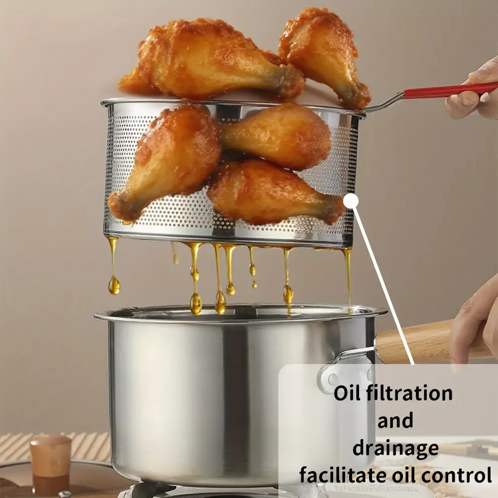 Stainless Steel Deep Fryer with Wooden Handle
