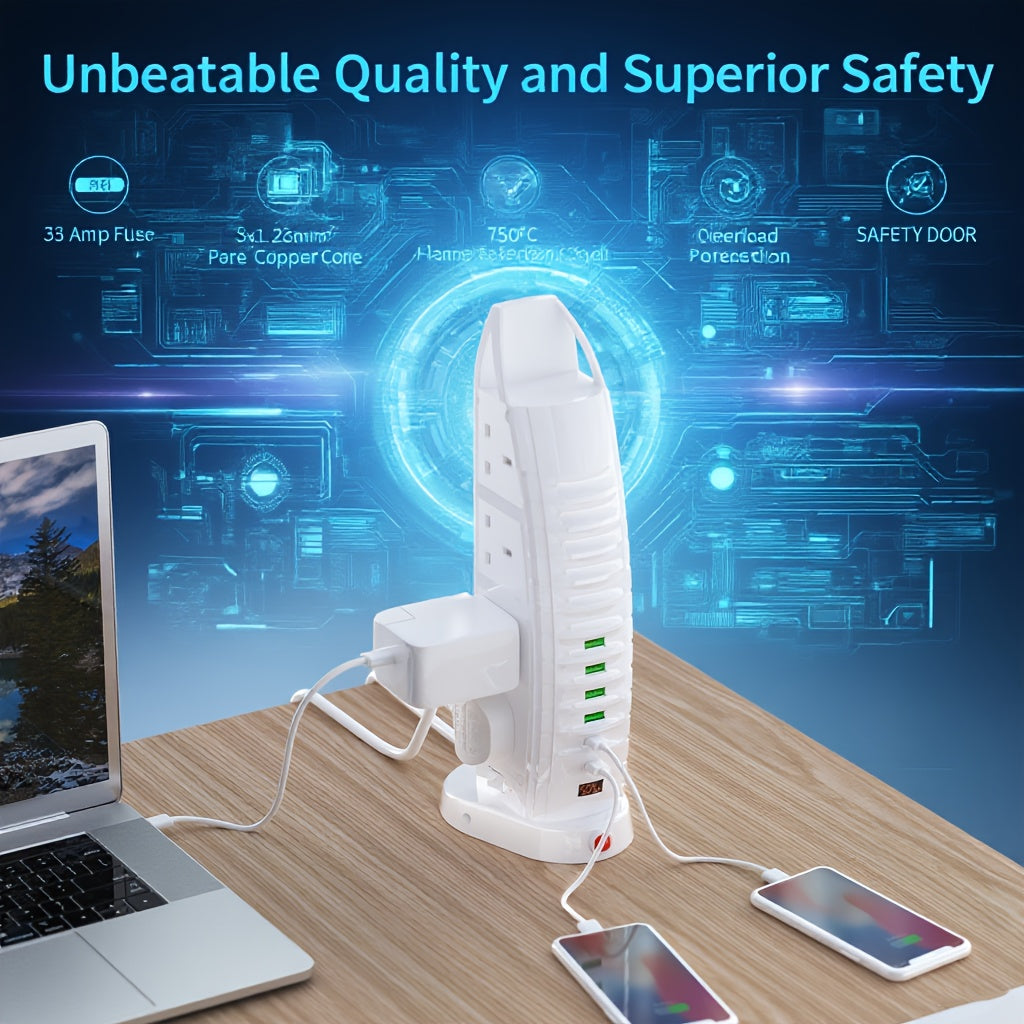 Tower Extension Lead 8 Way Outlets Multi Plug Extension Tower