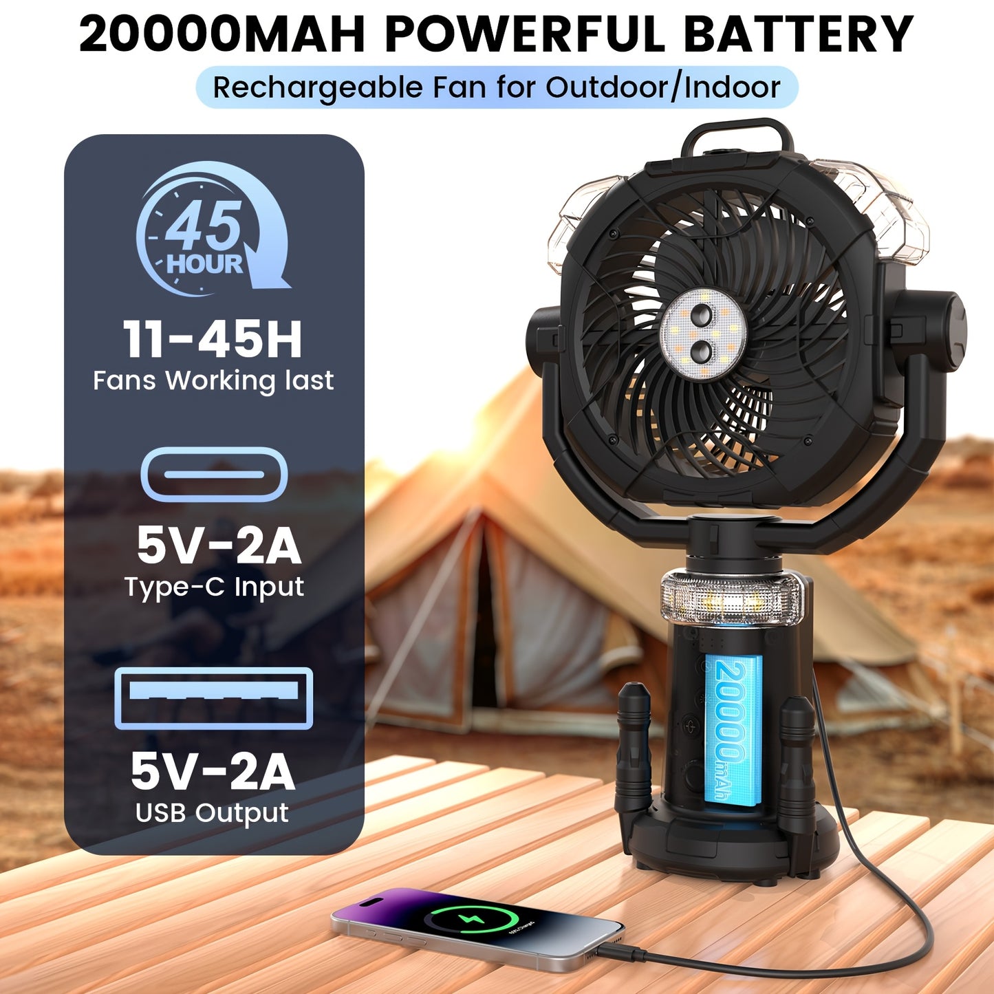 Portable Retractable Trolley Type Outdoor Camping, Picnic Party Fan