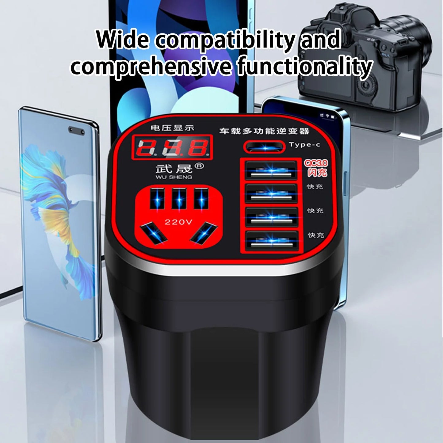 Car Mounted Cup Type Inverter Converter QC Charger