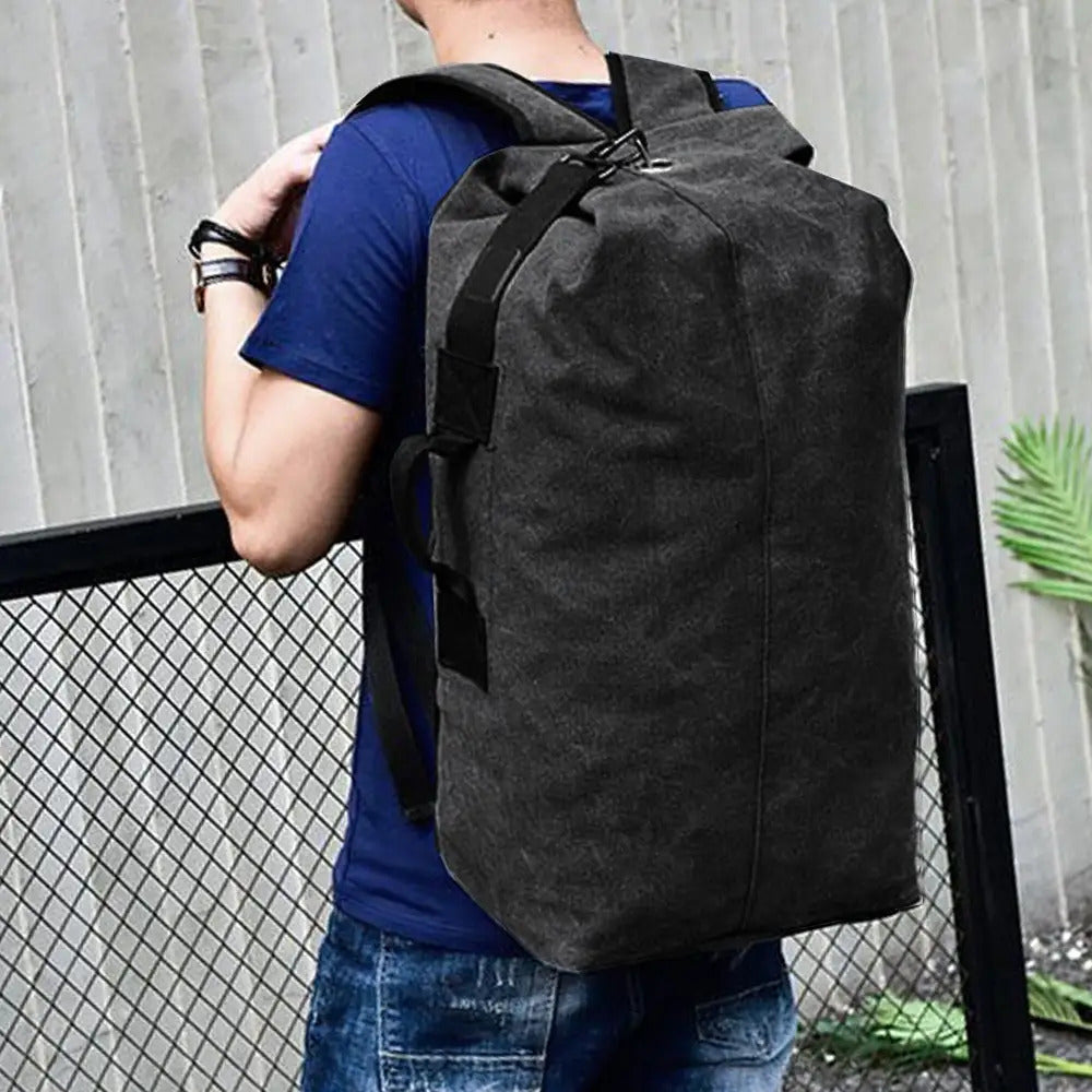 Large Capacity Adjustable Khaki Canvas Backpack for Men