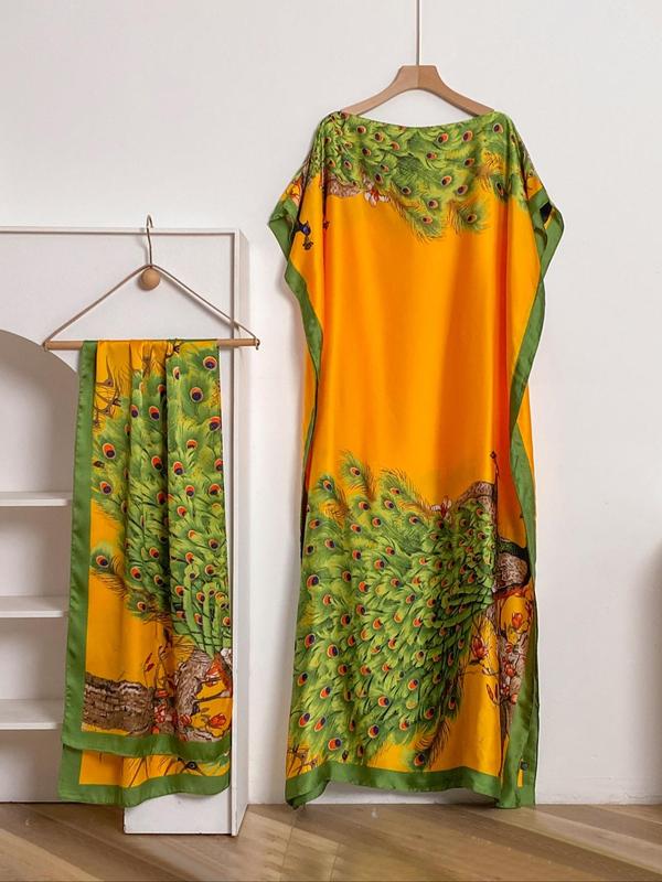 Women's Floral & Butterfly & Peacock Print Cape Shawl & Scarf Set