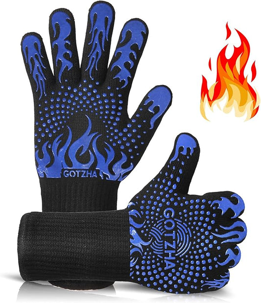 14 Inch Silicone Non-Slip Grill Gloves with Extra Long Cuff