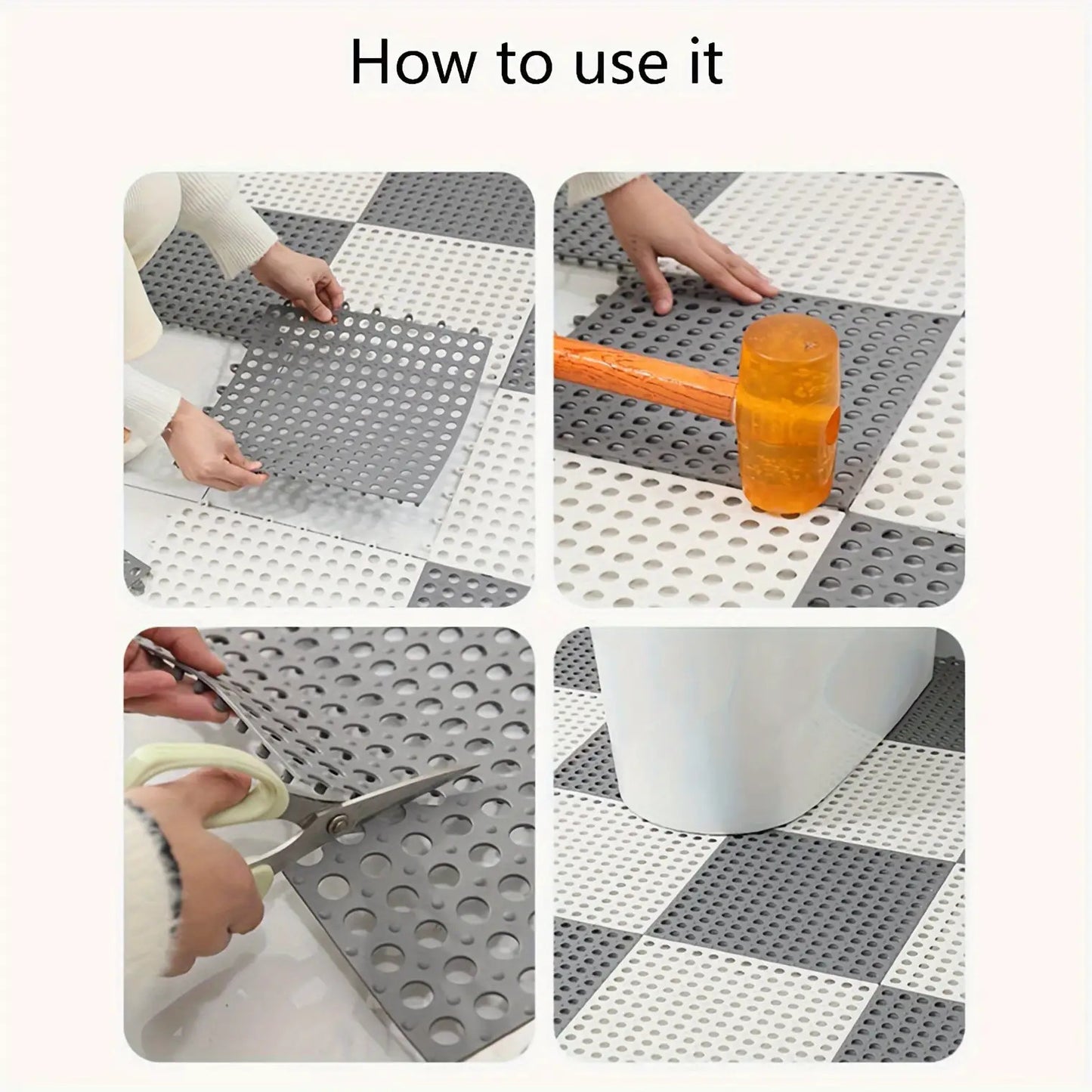 12pcs Waterproof Shower Stall Mats with Drain Holes