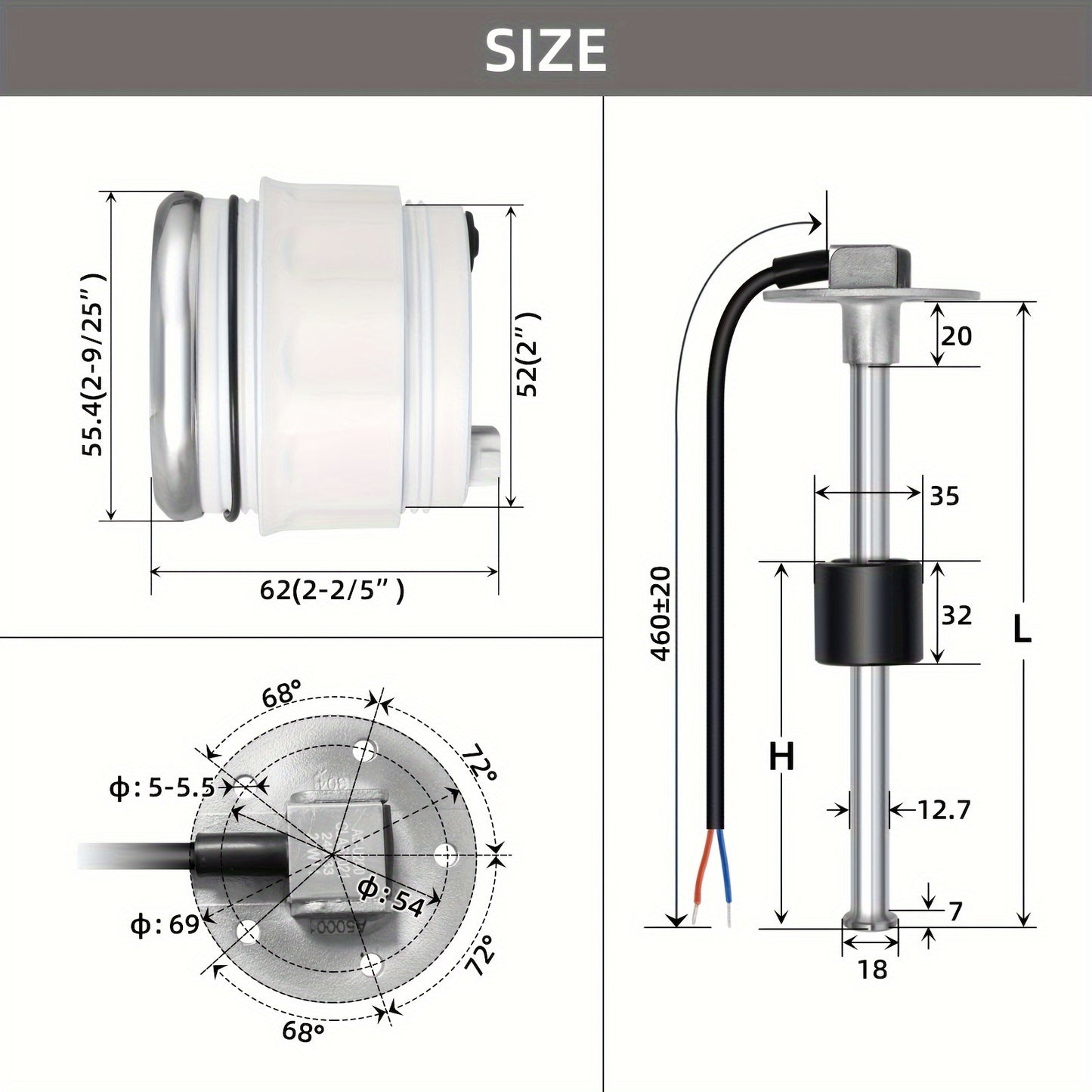 1 set of Stainless steel liquid level sensor