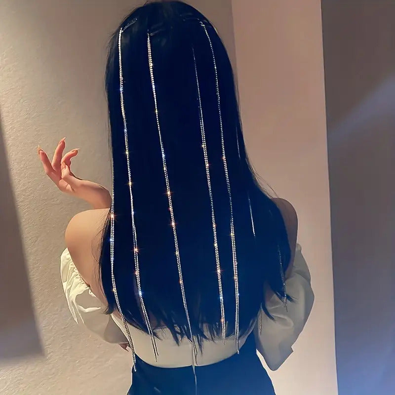 Street Style Iron Headband - Chic Rhinestone Tassel Hair Chain