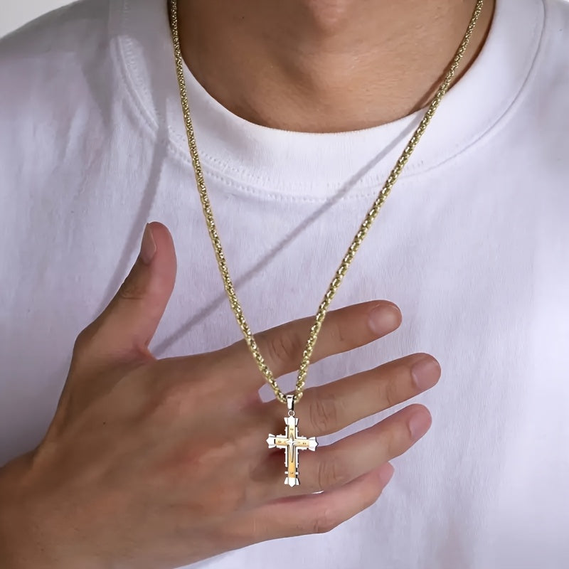 1pc Men'S  Stainless Steel Cross Pendant Necklace